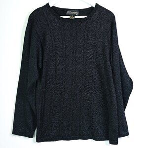 LISA ORIGINALS Navy Metallic Long Sleeve Lightweight Sweater - Size Small